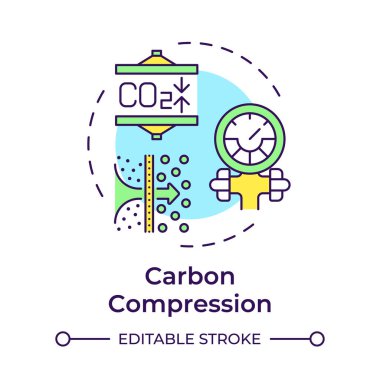 Karbon sıkıştırma çok renkli konsept simgesi. Sera gazı işleme, filtreleme. Yuvarlak şekil çizimi. Soyut bir fikir. Grafik tasarımı. Kullanımı kolay bilgi sunumu