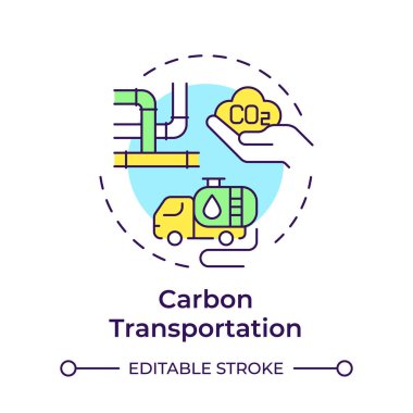 Karbon taşıma çok renkli konsept simgesi. Boru hattı deposu, su deposu. Tanker kamyonu. Yuvarlak şekil çizimi. Soyut bir fikir. Grafik tasarımı. Kullanımı kolay bilgi sunumu