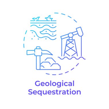Jeolojik tecrit mavi gradyan konsept simgesi. Yağ madenciliği, karbon yakalama. Tarım, çevre. Yuvarlak şekil çizimi. Soyut bir fikir. Grafik tasarımı. Bilgiyi kullanması kolay
