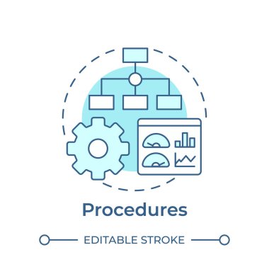 Prosedürler yumuşak mavi konsept simgesi. Hiyerarşi yapısı, performans izleme. Yuvarlak şekil çizimi. Soyut bir fikir. Grafik tasarımı. Bilgide ve sunumda kullanması kolay