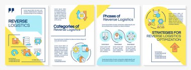 Lojistik sarı ve mavi broşürleri ters çevirin. Çizgisel simgeli broşür tasarımı. Sunum için düzenlenebilir 4 vektör düzeni, yıllık raporlar. Questrial, Lato-Düzenli yazı tipleri