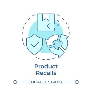 Ürün, yumuşak mavi konsept simgesini anımsatıyor. Ters lojistik tipi. Hatalı fahişeleri geri getir. Kalite kontrolü. Yuvarlak şekil çizimi. Soyut bir fikir. Grafik tasarımı. Makalede kullanması kolay