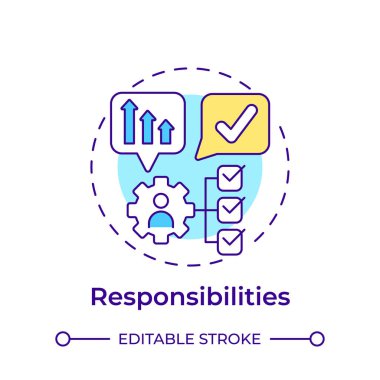 Sorumluluklar çok renkli konsept simgesi. Operasyon verimliliği, görev yönetimi. Yuvarlak şekil çizimi. Soyut bir fikir. Grafik tasarımı. Bilgide ve sunumda kullanması kolay