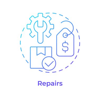 Mavi gradyan konsept simgesini tamir eder. Lojistiği tersine çevirin. Ürün onarımı, bakım. Hataları düzeltiyorum. Yuvarlak şekil çizimi. Soyut bir fikir. Grafik tasarımı. Broşürde kullanması kolay