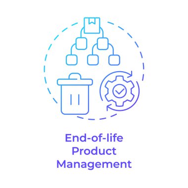 Yaşam-sonu ürün yönetimi mavi gradyan konsept simgesi. Ters lojistik tipi. Atık öğütücü. Yuvarlak şekil çizimi. Soyut bir fikir. Grafik tasarımı. Makalede kullanması kolay