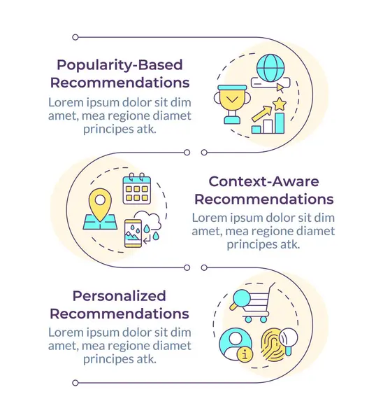 Farklı stratejiler öneriliyor. Enfografik dikey dizilim. Kişisel reklamcılık. 3 adımlı görselleştirme bilgi tablosu. Daireler iş akışı. Montserrat Yarı Kalın, Lato Düzenli yazı tipleri