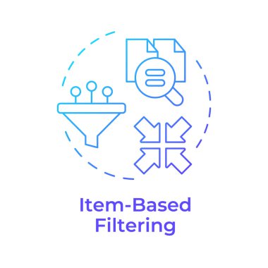 Madde tabanlı filtreleme mavi gradyan konsept simgesi. Veri toplama, organizasyon. Yöntembilim, algoritmalar. Yuvarlak şekil çizimi. Soyut bir fikir. Grafik tasarımı. Kullanımı kolay, blog iletisi