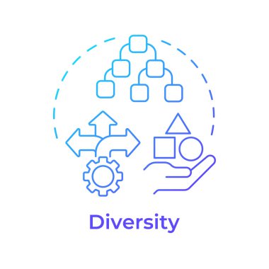 Çeşitlilik mavi gradyan konsept simgesi. Veri yönetimi, filtre. Yöntembilim, algoritmalar. Yuvarlak şekil çizimi. Soyut bir fikir. Grafik tasarımı. Kullanımı kolay, blog iletisi