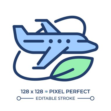 Sürdürülebilir RGB renk simgesi. Çevre dostu hava yolculuğu. Havacılık endüstrisinde çevresel farkındalık. İzole vektör çizimi. Basit bir çizgi çizimi. Düzenlenebilir vuruş