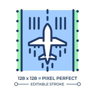 RGB pistindeki uçak renk simgesi. Kalkış, iniş ve havaalanı operasyonlarını temsil ediyor. Havacılık ve hava yolculuğu. İzole vektör çizimi. Basit bir çizgi çizimi. Düzenlenebilir vuruş