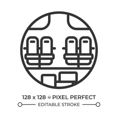 Fuselage cross section linear icon. Aircraft interior layout of plane. Seating arrangement and cabin structure. Thin line illustration. Contour symbol. Vector outline drawing. Editable stroke clipart