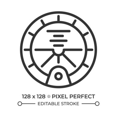 Tavır göstergesi doğrusal simgesi. Havacılıkta kullanılan temel kokpit aleti. Ufka göre oryantasyon. İnce çizgili çizim. Contour sembolü. Vektör çizimi. Düzenlenebilir vuruş