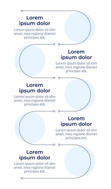 İşlem akışı bilgisel dikey dizisi. Çalışma akışı zaman çizelgesi. Hikaye anlatma yolu haritası. 5 adımlı görselleştirme bilgi tablosu. Daireler iş akışı. Montserrat Yarı Kalın, Lato Düzenli yazı tipleri