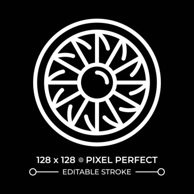 Karanlık tema için uçak motoru türbini beyaz doğrusal simgesi. Pervane bıçakları. Jet itici gücü ve uçak kullanan güç kaynağı. İnce çizgili çizim. Gece modu için izole edilmiş sembol. Düzenlenebilir vuruş