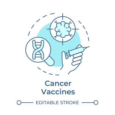 Kanser aşıları yumuşak mavi konsept ikonu. İmmünoterapi tipi. Onkoloji tedavisi. Hassas tıp. Yuvarlak şekil çizimi. Soyut bir fikir. Grafik tasarımı. Makalede kullanması kolay