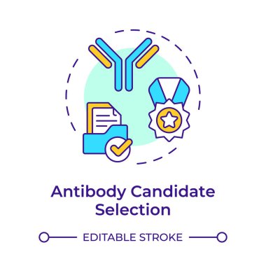 Antikor adayı seçimi çok renkli konsept simgesi. Antikor keşif aşaması. Değerlendirme ve seçim. Yuvarlak şekil çizimi. Soyut bir fikir. Grafik tasarımı. Makalede kullanması kolay
