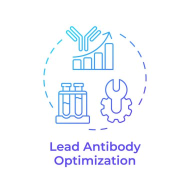 Öncü antikor optimizasyonu mavi gradyan konsept ikonu. Antikor keşif aşaması. Laboratuvar ekipmanları. Yuvarlak şekil çizimi. Soyut bir fikir. Grafik tasarımı. Makalede kullanması kolay