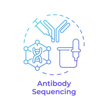 Antikor, mavi gradyan konsept ikonunu sıralıyor. Antikor üretim süreci. Genetik kod. Hücre yapısı. Yuvarlak şekil çizimi. Soyut bir fikir. Grafik tasarımı. Makalede kullanması kolay