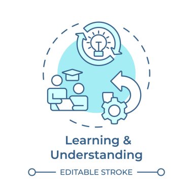 Yumuşak mavi konsept simgesini öğrenmek ve anlamak. Yeniden mühendislik uygulamaları. Yetenek geliştirme. Yuvarlak şekil çizimi. Soyut bir fikir. Grafik tasarımı. Makalede kullanması kolay