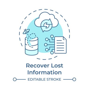 Kayıp bilgiyi geri kazan yumuşak mavi konsept simgesi. Ters mühendislik uygulaması. Felaket iyileşmesi. Yuvarlak şekil çizimi. Soyut bir fikir. Grafik tasarımı. Makalede kullanması kolay
