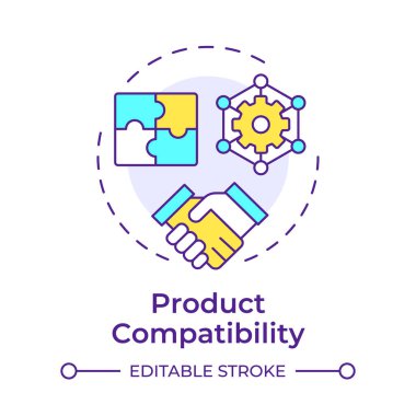 Ürün uyumluluğu çok renkli konsept simgesi. Ters mühendislik kullanımı. Sistem birlikte çalışabilir. Yuvarlak şekil çizimi. Soyut bir fikir. Grafik tasarımı. Makalede kullanması kolay