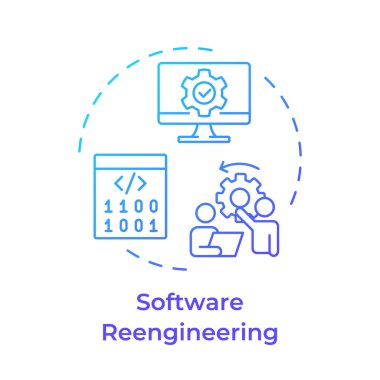 Software reverse engineering blue gradient concept icon. Code analysis. System restructuring, improvement. Round shape line illustration. Abstract idea. Graphic design. Easy to use in article clipart