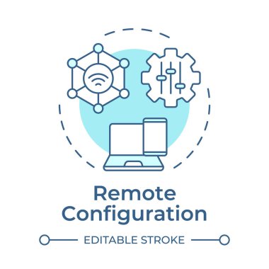 Uzaktan yapılandırma yumuşak mavi konsept simgesi. Erişim kontrolü, siber güvenlik. Ağ, ayarlar. Yuvarlak şekil çizimi. Soyut bir fikir. Grafik tasarımı. Bilgide ve sunumda kullanması kolay