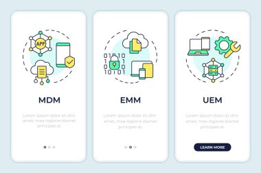 Mobil uygulama ekranında aygıt yönetimi tipleri. Doğrusal kavramlarla birlikte düzenlenebilir grafik yönergelerini gezdir. UI, UX, GUI şablonu. Montserrat Yarı Kalın, Düzenli yazı tipleri
