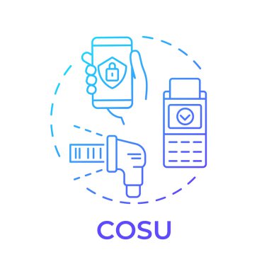 COSU mavi gradyan konsept simgesi. Şirket aletleri, tek kullanımlık. Ticari satışlar. Teknoloji, sistem. Yuvarlak şekil çizimi. Soyut bir fikir. Grafik tasarımı. Bilgide kullanması kolay