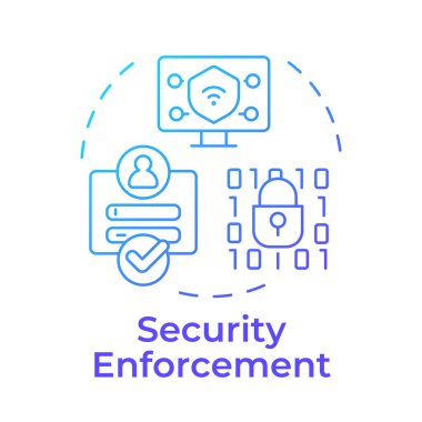 Güvenlik uygulaması mavi gradyan konsept simgesi. Kişisel bilgiler, erişim kontrolü. Yuvarlak şekil çizimi. Soyut bir fikir. Grafik tasarımı. Bilgide ve sunumda kullanması kolay