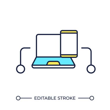 Çapraz platform sistemi RGB renk simgesi. Akıllı telefon, dizüstü bilgisayar. Bilgisayar yazılımı, mobil cihaz. Elektronik, teknoloji. İzole vektör çizimi. Basit bir çizgi çizimi. Düzenlenebilir vuruş