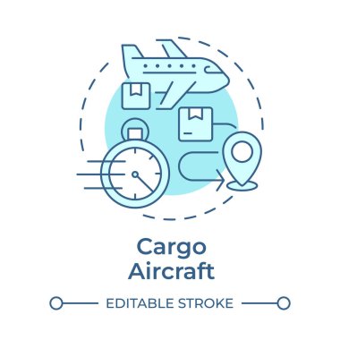 Kargo uçağı yumuşak mavi konsept ikonu. Ulaşım, lojistik. Havacılık hizmetleri, nakliye. Yuvarlak şekil çizimi. Soyut bir fikir. Grafik tasarımı. Bilgide ve sunumda kullanması kolay