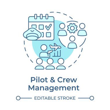 Pilot crew management soft blue concept icon. Aircraft personnel, professional. Aviation services. Round shape line illustration. Abstract idea. Graphic design. Easy to use in infographic