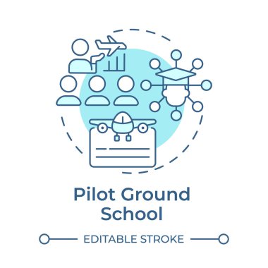 Pilot okulu yumuşak mavi konsept ikonu. Uçuş eğitimi, mezuniyet sertifikası. Yuvarlak şekil çizimi. Soyut bir fikir. Grafik tasarımı. Bilgide ve sunumda kullanması kolay