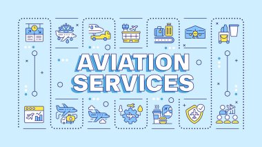 Havacılık hizmetleri açık mavi kelime kavramı. Uçak bakımı, Fbo. Havacılık sistemi, mühendislik. Tipografi afişi. Başlık metniyle vektör illüstrasyonu, düzenlenebilir simge rengi. İnbot Sans yazı tipi kullanıldı