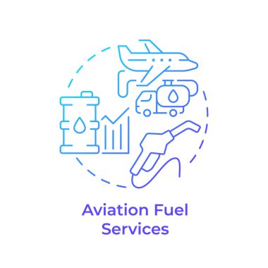 Havacılık yakıtı hizmetleri mavi gradyan konsept ikonu. Uçak bakımı, mühendislik. Yuvarlak şekil çizimi. Soyut bir fikir. Grafik tasarımı. Bilgide ve sunumda kullanması kolay