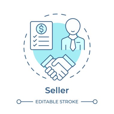 Yumuşak mavi konsept ikonu. Çarpanlara ayırma partisi. İş müşterisi. Finansal anlaşma. Satış anlaşması. Yuvarlak şekil çizimi. Soyut bir fikir. Grafik tasarımı. Makalede kullanması kolay