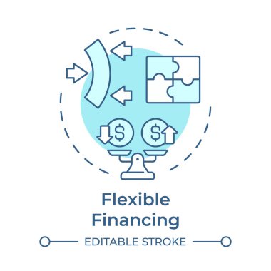 Yumuşak mavi konsept ikonu. Çarpanlarına ayırmanın faydaları. Uyumlu çözümler. Dolar işaretleriyle pullar. Yuvarlak şekil çizimi. Soyut bir fikir. Grafik tasarımı. Makalede kullanması kolay