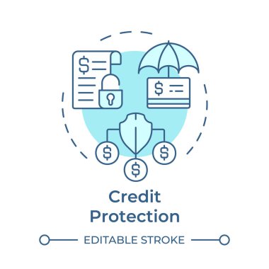 Kredi korumalı yumuşak mavi konsept simgesi. Çarpanlarına ayırmanın faydaları. Kredi riskine karşı mali güvenlik. Yuvarlak şekil çizimi. Soyut bir fikir. Grafik tasarımı. Makalede kullanması kolay