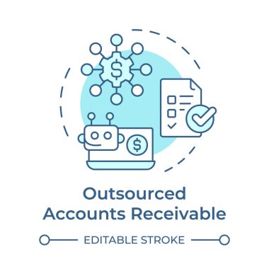 Dış kaynaklı hesaplar alınabilir yumuşak mavi konsept simgesi. Çarpanlarına ayırmanın faydaları. İdari yardım. Yuvarlak şekil çizimi. Soyut bir fikir. Grafik tasarımı. Makalede kullanması kolay