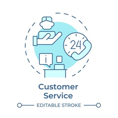 Müşteri hizmetleri yumuşak mavi konsept ikonu. Çarpanlarına ayırma şirketi seçiyorum. Saat başı müşteri hizmetleri. Yuvarlak şekil çizimi. Soyut bir fikir. Grafik tasarımı. Makalede kullanması kolay