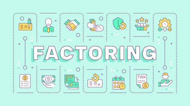 Turkuaz kelime kavramını çarpanlarına ayırıyorum. Finansal işlemler, anlaşmalar. İş ilişkileri. Tipografi afişi. Başlık metniyle vektör illüstrasyonu, düzenlenebilir simge rengi. İnbot Sans yazı tipi kullanıldı