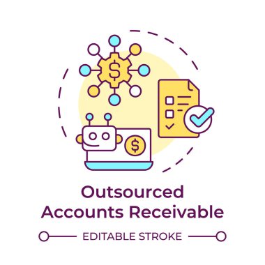 Dış kaynaklı hesaplar alınabilir çok renkli konsept simgesi. Çarpanlarına ayırmanın faydaları. İdari yardım. Yuvarlak şekil çizimi. Soyut bir fikir. Grafik tasarımı. Makalede kullanması kolay