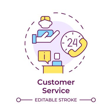 Müşteri hizmetleri çok renkli konsept simgesi. Çarpanlarına ayırma şirketi seçiyorum. Saat servisi civarında. Yuvarlak şekil çizimi. Soyut bir fikir. Grafik tasarımı. Makalede kullanması kolay