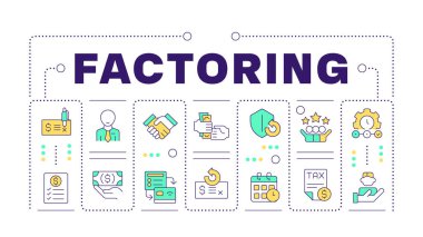 Sözcük kavramı beyaza izole edildi. Finansal işlemler, anlaşmalar. İş ilişkileri. Düzenlenebilir renkli çizgi simgeleriyle çevrili yaratıcı illüstrasyon afişi. İnbot Sans yazı tipi kullanıldı