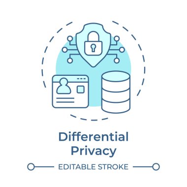 Diferansiyel mahremiyet, yumuşak mavi konsept ikonu. Gizlilik geliştirme teknolojileri. Veri güvenliği. Yuvarlak şekil çizimi. Soyut bir fikir. Grafik tasarımı. Makalede kullanması kolay