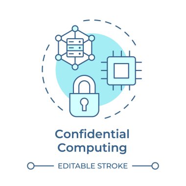 Gizli bilgisayar, yumuşak mavi konsept ikonu. Gizlilik geliştirme teknolojileri. Güvenli veri işleme. Yuvarlak şekil çizimi. Soyut bir fikir. Grafik tasarımı. Makalede kullanması kolay