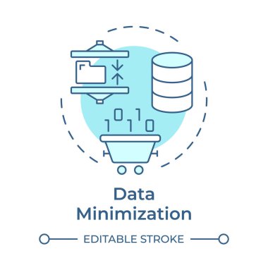 Veri küçültme yumuşak mavi konsept simgesi. GDPR Prensibi. İşlem için sadece gerekli veriler toplanıyor. Yuvarlak şekil çizimi. Soyut bir fikir. Grafik tasarımı. Makalede kullanması kolay