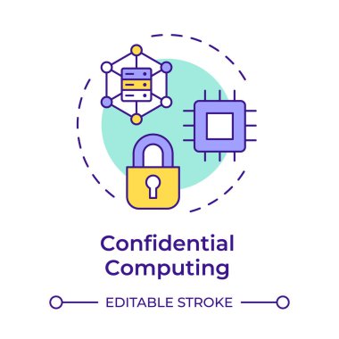 Çok renkli gizli bilgisayar konsepti simgesi. Gizlilik geliştirme teknolojileri. Güvenli veri işleme. Yuvarlak şekil çizimi. Soyut bir fikir. Grafik tasarımı. Makalede kullanması kolay