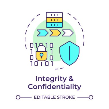 Dürüstlük ve gizlilik çok renkli konsept simgesi. GDPR Prensibi. Güvenli ve güvenilir veri işleme. Yuvarlak şekil çizimi. Soyut bir fikir. Grafik tasarımı. Makalede kullanması kolay